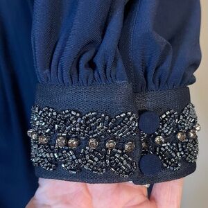 Adrianna Papell Elegant Long Sleeve Draped Jersey Beaded Gown 16W